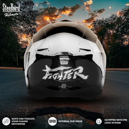 Steelbird SBH-57 Fighter F9 ISI and DOT Certified Full Face Helmet for Men and Women with Inner Silver Sun Shield and Silver Spoiler (Glossy Black)