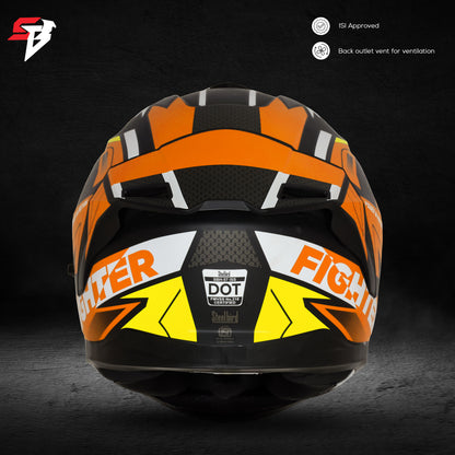 Steelbird SBH-57 Fighter F7 ISI and DOT Certified Full Face Graphic Helmet for Men and Women with Inner Silver Sun Shield (Glossy Black Orange)