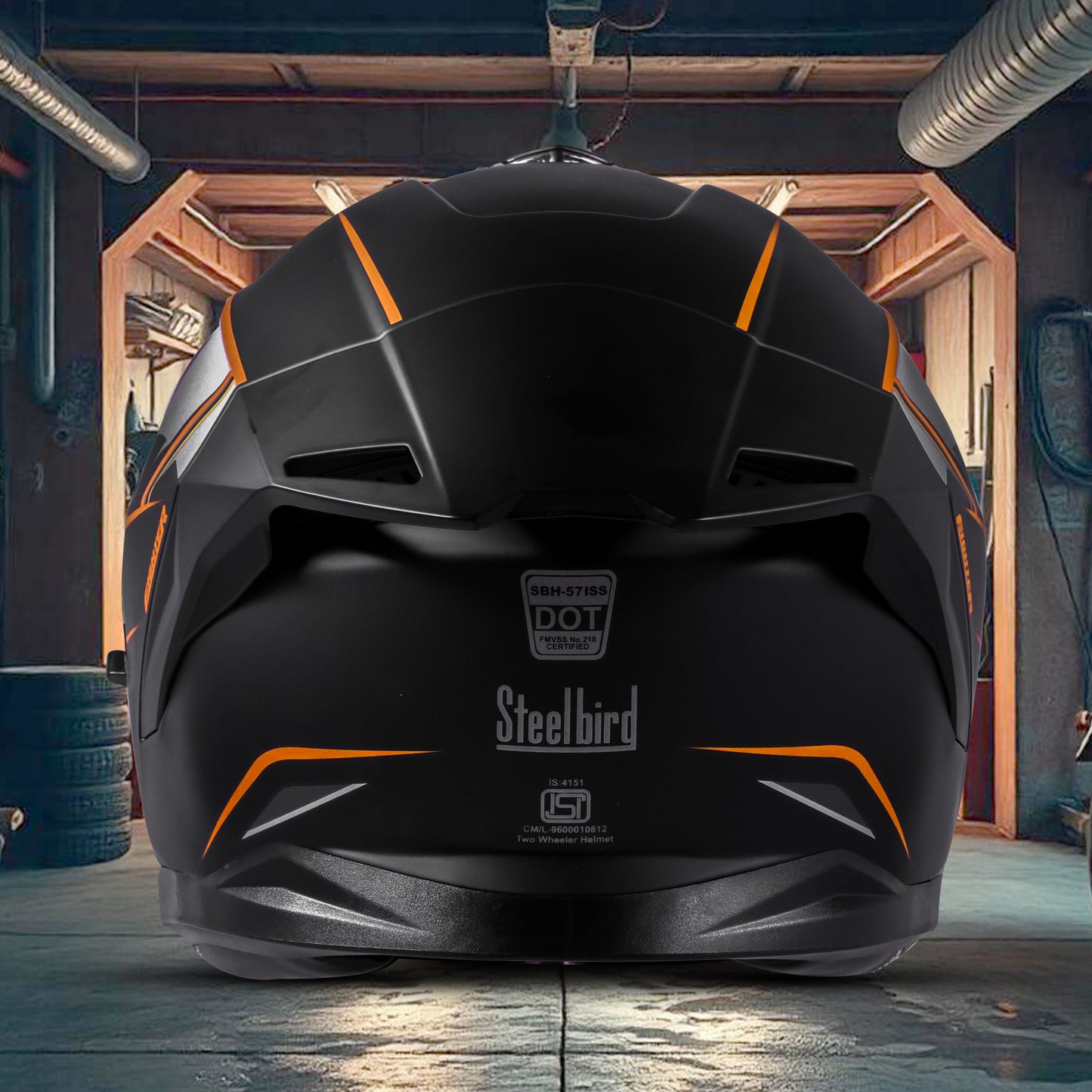 Steelbird SBH-57 Carbon Fighter ISI and DOT Certified Full Face Helmet for Men and Women (Glossy Black Orange)