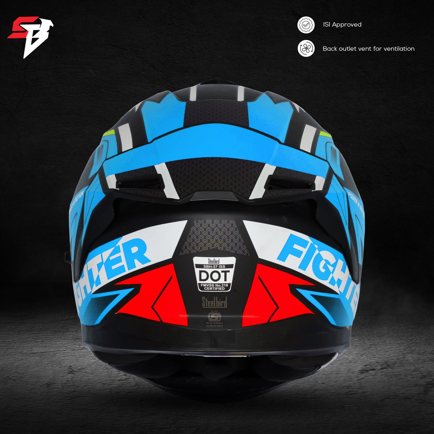 Steelbird SBH-57 Fighter F7 ISI and DOT Certified Full Face Graphic Helmet for Men and Women with Inner Silver Sun Shield (Glossy Black Jazz Blue)