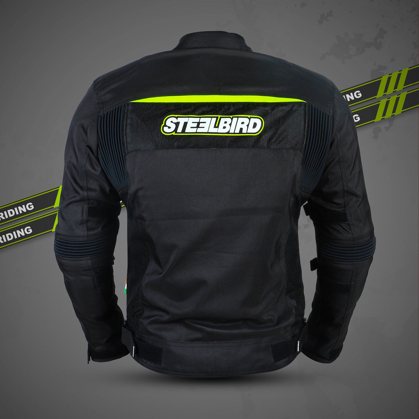 Steelbird Riding Jacket Zojila Z2 with Accordian Panel and Chest Pad - Removable CE Level 2 Protector and Zippered cuff (Neon)