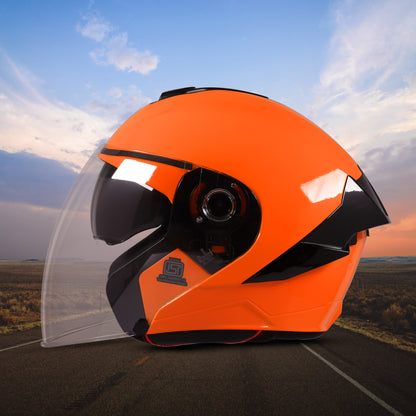 Steelbird SBA-10 7Wings ISI Certified Open Face Helmet for Men and Women with Inner Smoke Sun Shield (Glossy Fluo Orange)