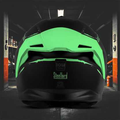 Steelbird SBH-57 Fighter F2 ISI and DOT Certified Full Face Helmet for Men and Women With Inner Silver Sun Shield (Glossy Black Green)