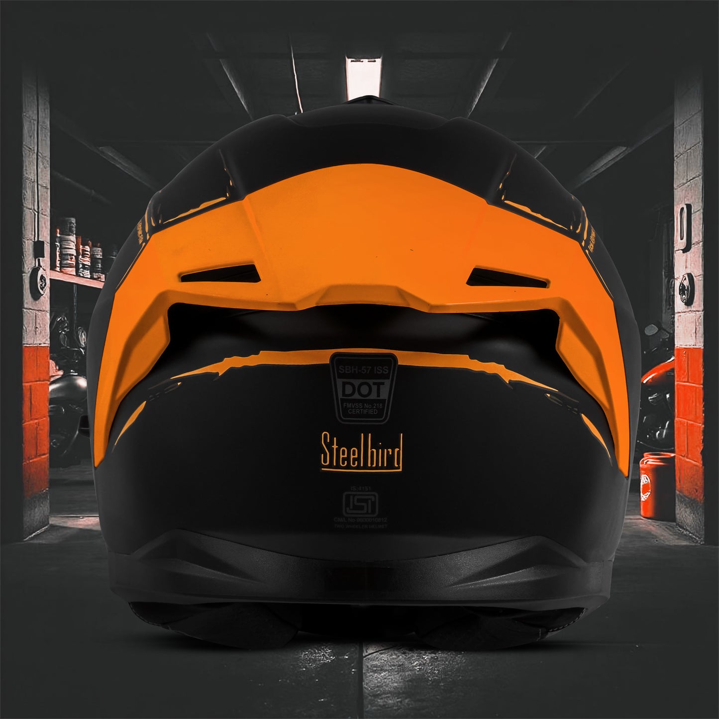 Steelbird SBH-57 Fighter F2 ISI and DOT Certified Full Face Helmet for Men and Women With Inner Silver Sun Shield (Glossy Black Orange)