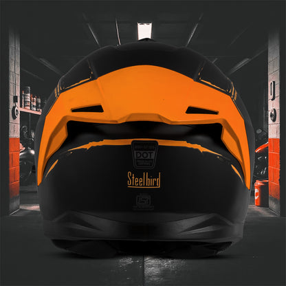 Steelbird SBH-57 Fighter F2 ISI and DOT Certified Full Face Helmet for Men and Women With Inner Silver Sun Shield (Glossy Black Orange)