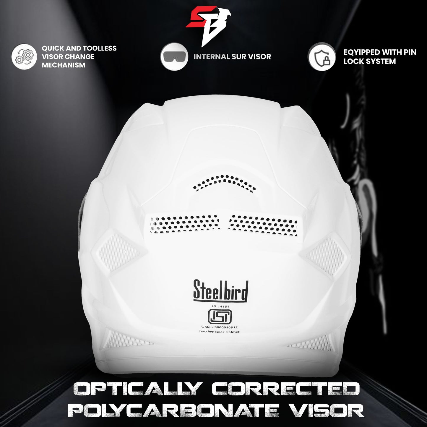 Steelbird SBH-25 Rudra ISI Certified Full Face Helmet for Men and Women (Glossy White with Smoke Visor)