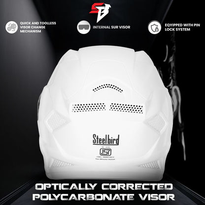 Steelbird SBH-25 Rudra ISI Certified Full Face Helmet for Men and Women (Glossy White with Smoke Visor)