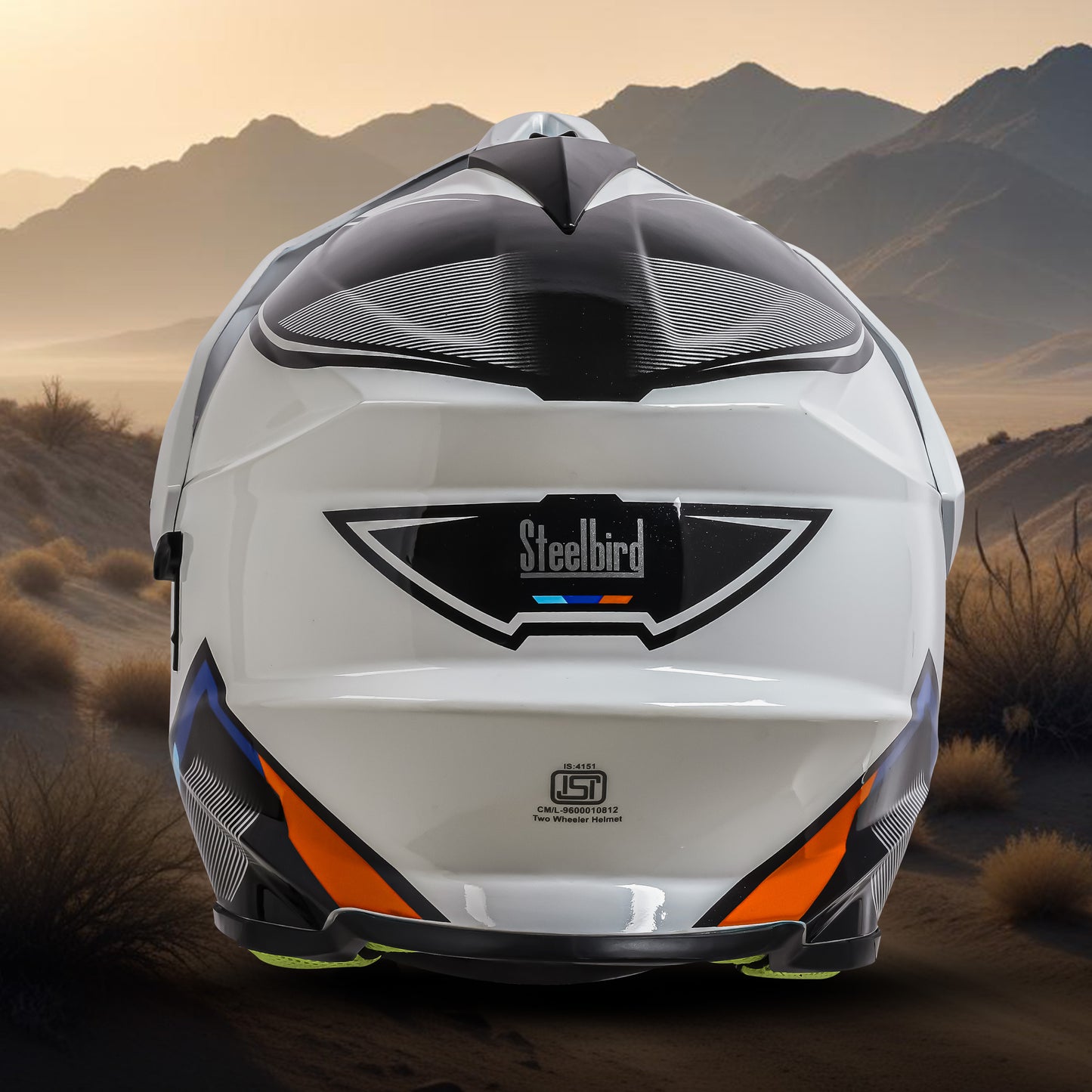 Steelbird Racer Off Road ISI Certified Motocross Double Visor Full Face Graphic Helmet Outer Clear Visor and Inner Silver Sun Shield (Glossy White Orange)