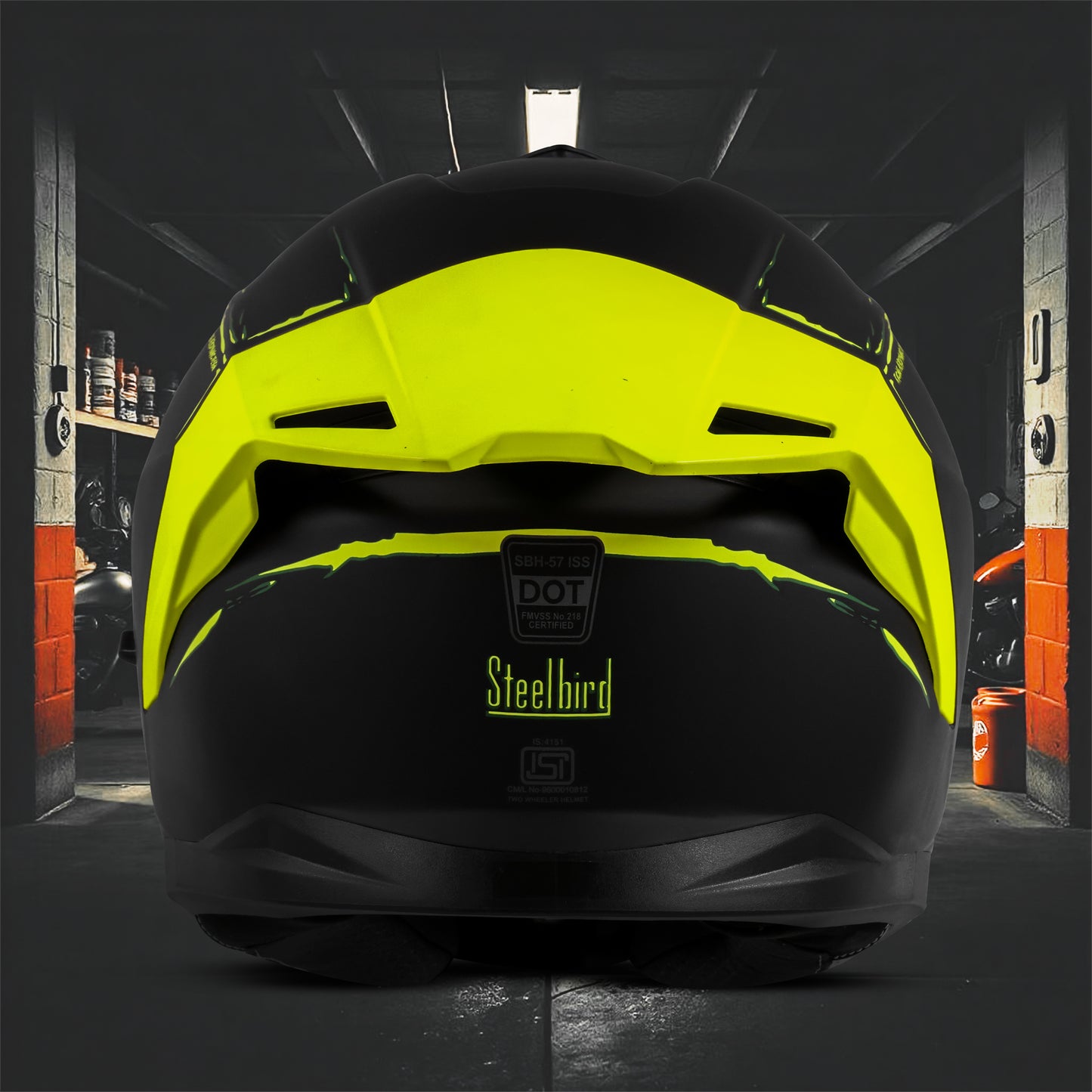 Steelbird SBH-57 Fighter F2 ISI and DOT Certified Full Face Helmet for Men and Women With Inner Silver Sun Shield (Glossy Black Neon) .