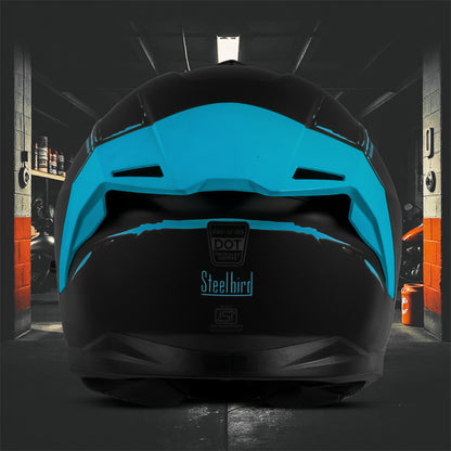 Steelbird SBH-57 Fighter F2 ISI and DOT Certified Full Face Helmet for Men and Women With Inner Silver Sun Shield (Glossy Black Jazz Blue)