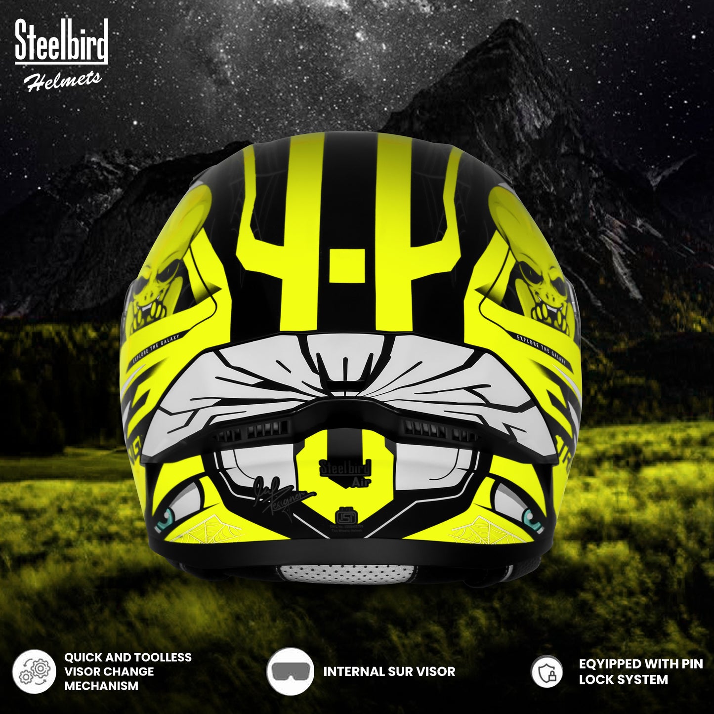 Steelbird SBA-20 Strange ISI Certified Flip-Up Graphic Helmet for Men and Women (Glossy Black Neon)