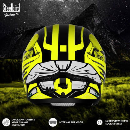 Steelbird SBA-20 Strange ISI Certified Flip-Up Graphic Helmet for Men and Women (Glossy Black Neon)