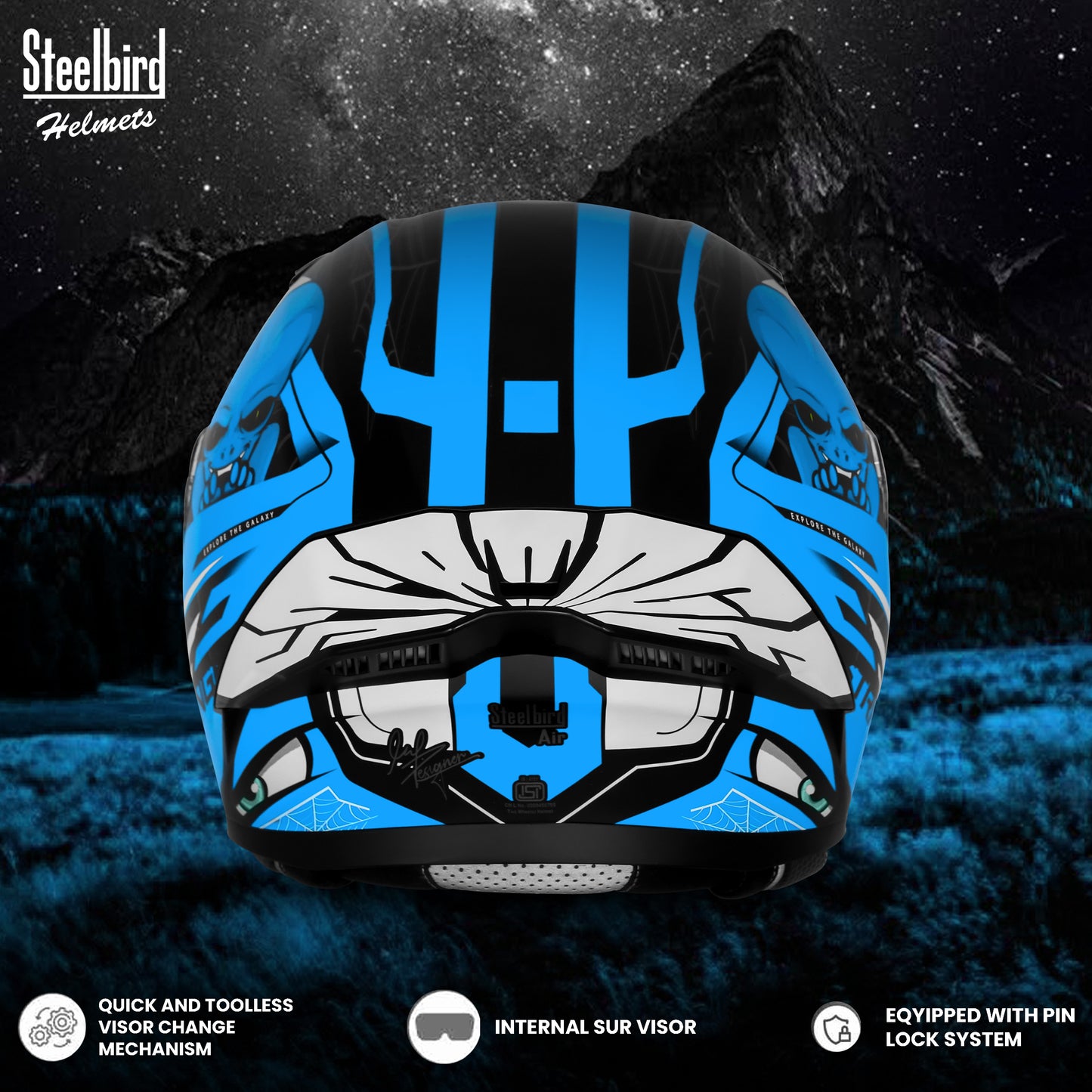 Steelbird SBA-20 Strange ISI Certified Flip-Up Graphic Helmet for Men and Women (Glossy Black Jazz Blue)