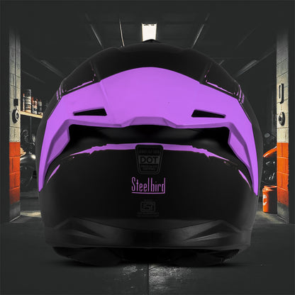Steelbird SBH-57 Fighter F2 ISI and DOT Certified Full Face Helmet for Men and Women With Inner Silver Sun Shield (Glossy Black Purple).