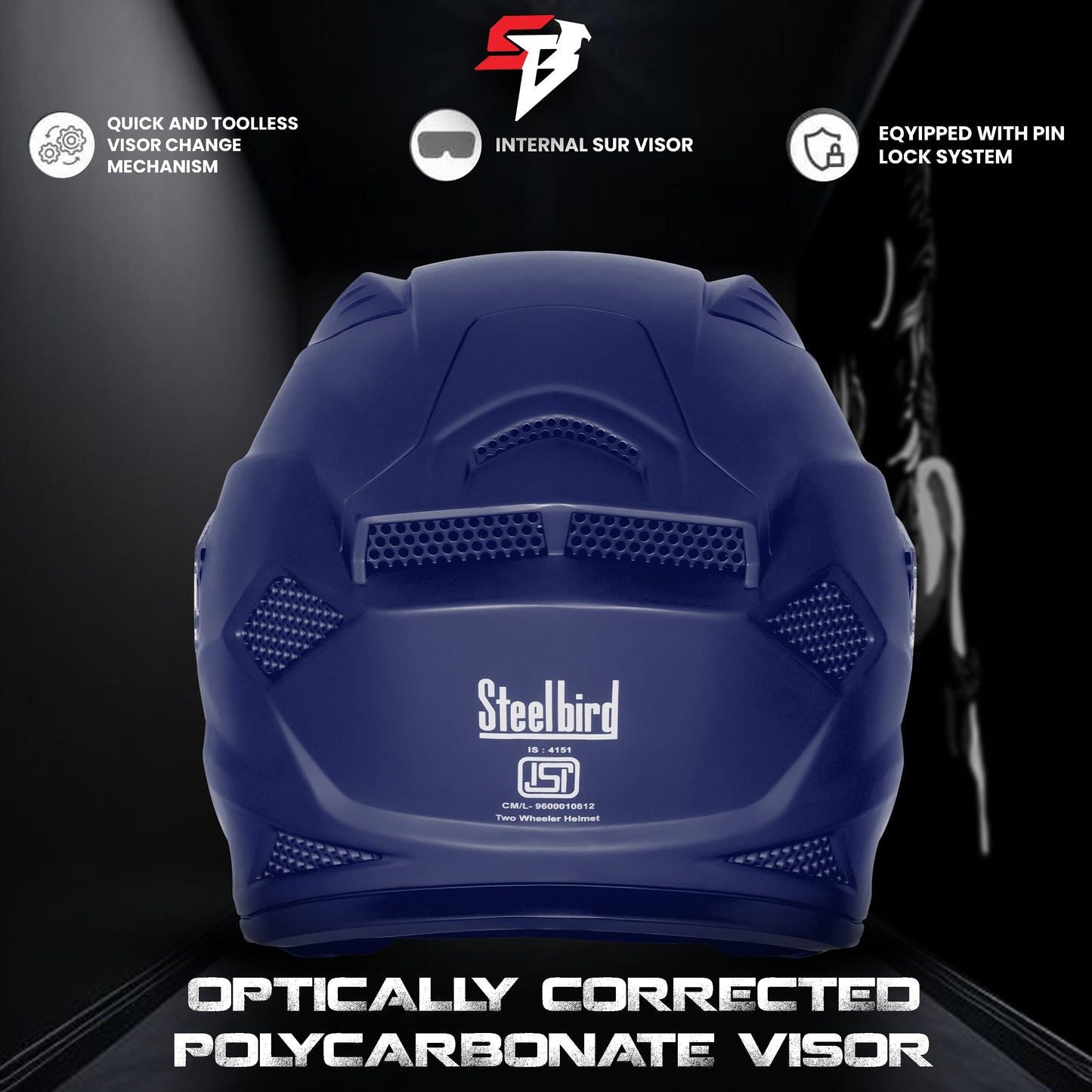 Steelbird SBH-25 Rudra ISI Certified Full Face Helmet for Men and Women (Glossy H.Blue with Smoke Visor)