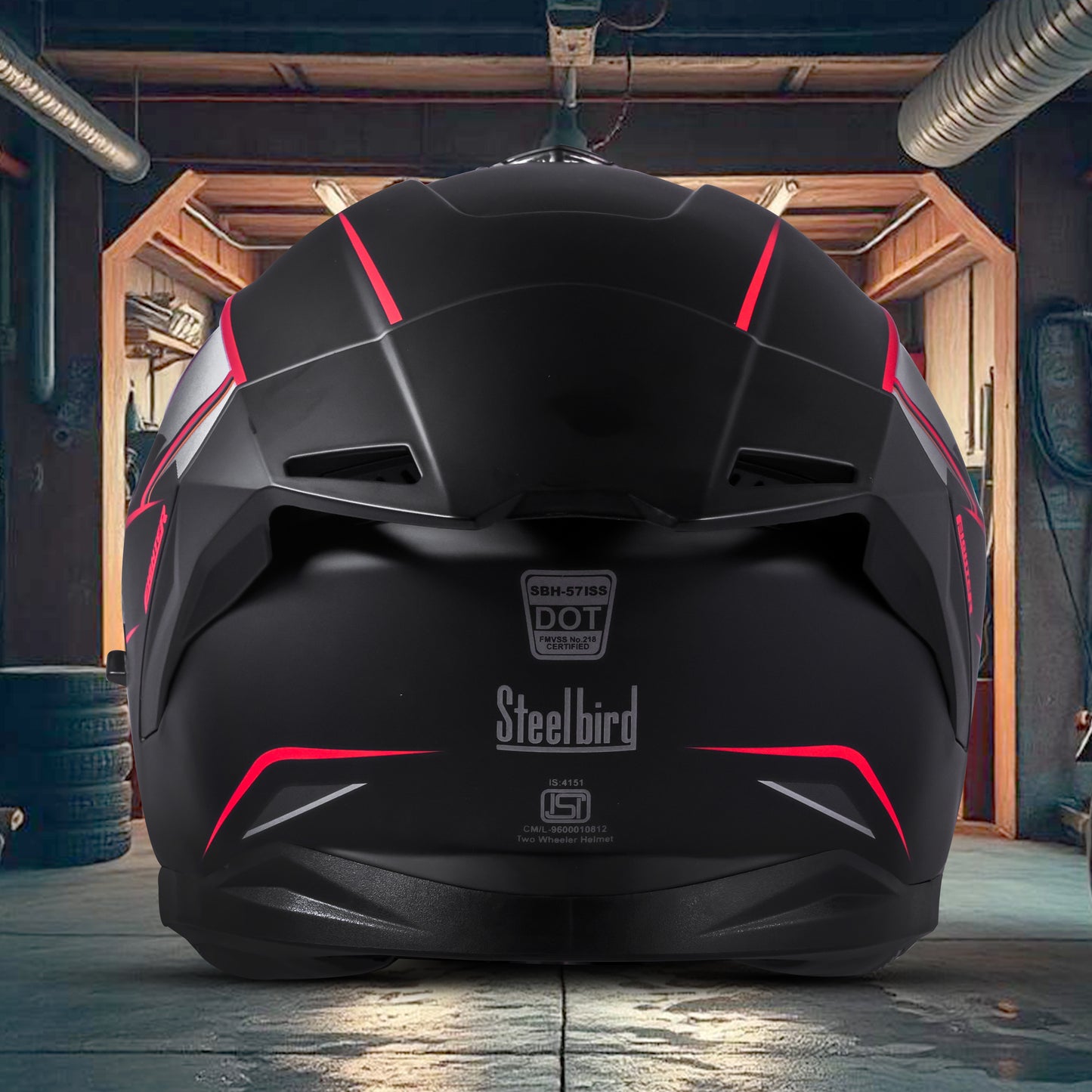 Steelbird SBH-57 Carbon Fighter ISI and DOT Certified Full Face Helmet for Men and Women (Glossy Black Red)