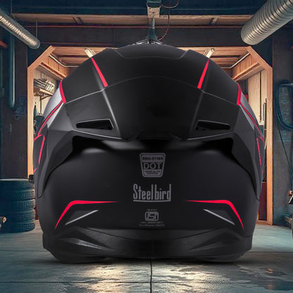 Steelbird SBH-57 Carbon Fighter ISI and DOT Certified Full Face Helmet for Men and Women (Glossy Black Red)