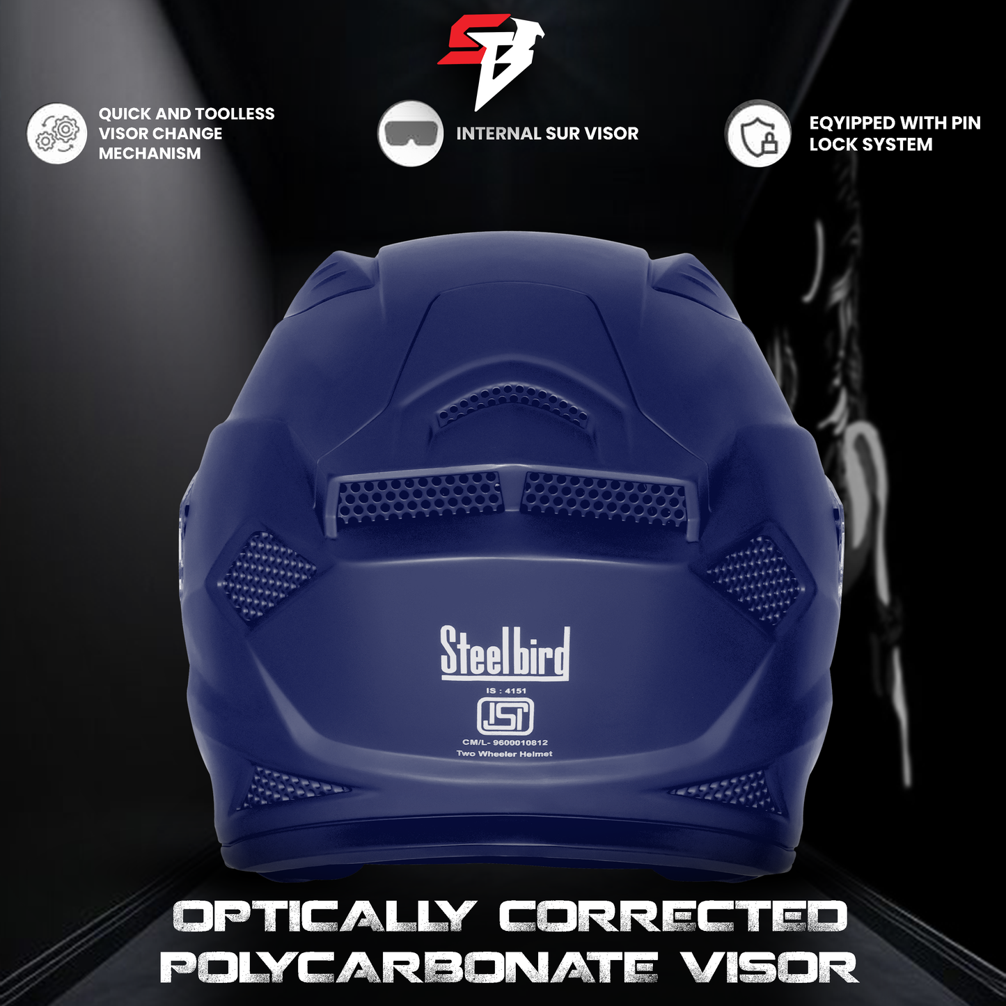 Steelbird SBH-25 Rudra ISI Certified Full Face Helmet for Men and Women with Inner Smoke Sun Shield (Glossy H.Blue)