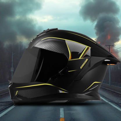 Steelbird SBH-57 Carbon Fighter ISI and DOT Certified Full Face Helmet for Men and Women (Glossy Black Neon).