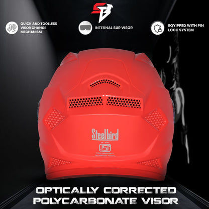 Steelbird SBH-25 Rudra ISI Certified Full Face Helmet for Men and Women (Dashing Red With Smoke Visor)