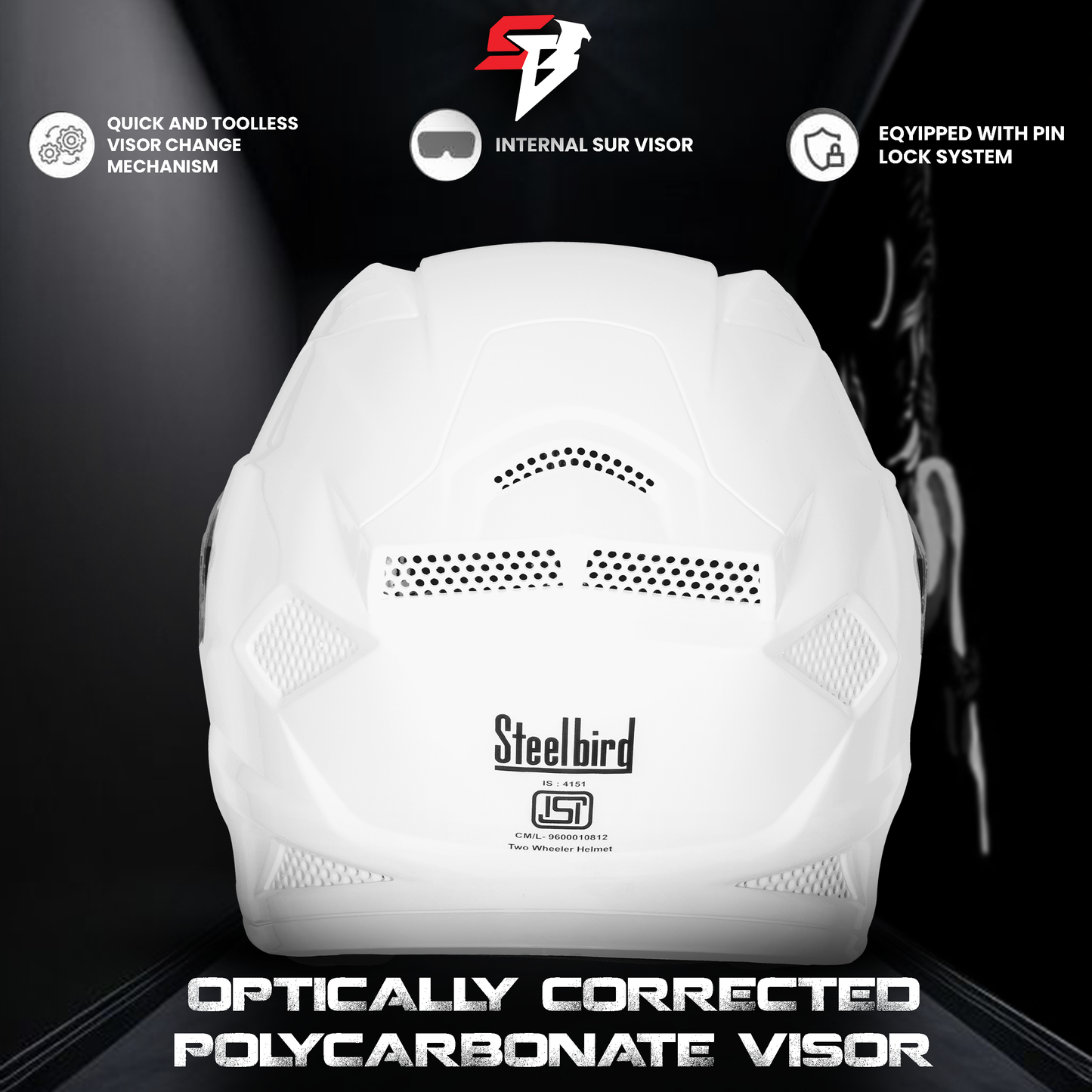 Steelbird SBH-25 Rudra ISI Certified Full Face Helmet for Men and Women with Inner Smoke Sun Shield (Glossy White)