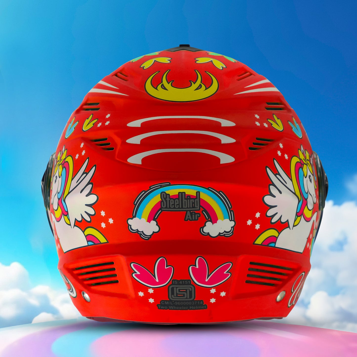 Steelbird SBA-6 Unicorn ISI Certified Open Face Graphic Helmet for Women and Kids (Matt Red with Clear Visor)