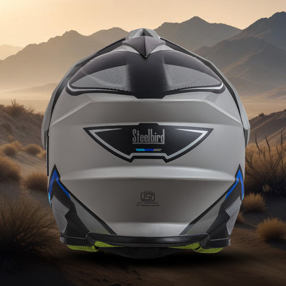 Steelbird Racer Off Road ISI Certified Motocross Double Visor Full Face Graphic Helmet Outer Clear Visor and Inner Silver Sun Shield (Glossy Grey Grey)