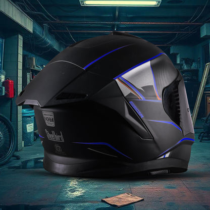 Steelbird SBH-57 Carbon Fighter ISI and DOT Certified Full Face Helmet for Men and Women (Glossy Black Blue)
