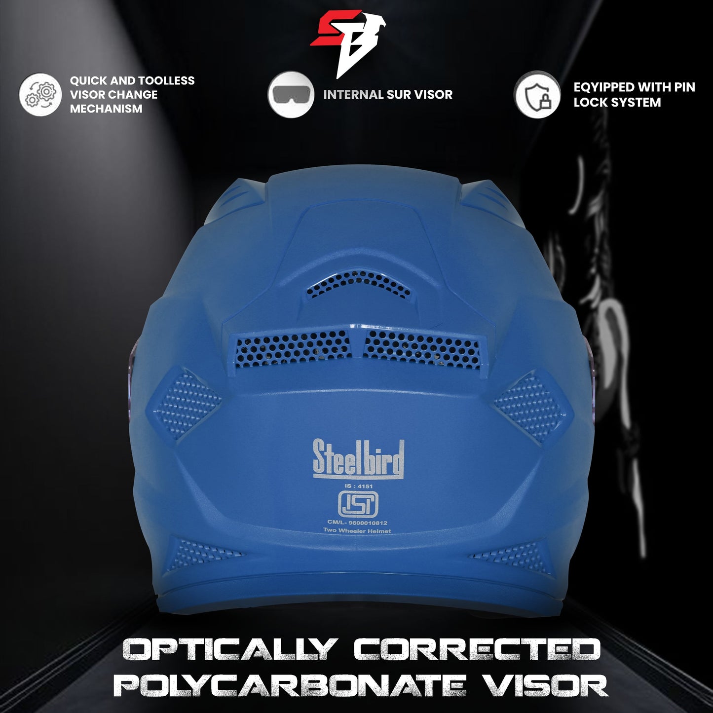 Steelbird SBH-25 Rudra ISI Certified Full Face Helmet for Men and Women (Glossy Y.Blue with Smoke Visor)