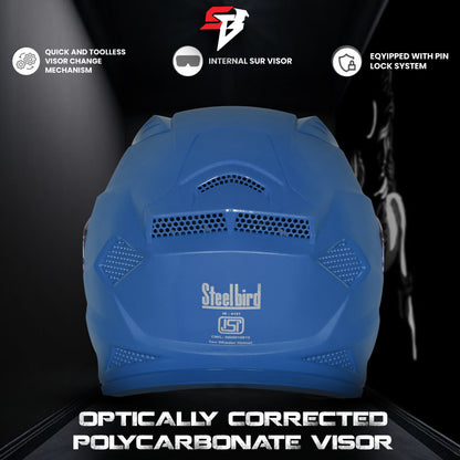 Steelbird SBH-25 Rudra ISI Certified Full Face Helmet for Men and Women (Glossy Y.Blue with Smoke Visor)