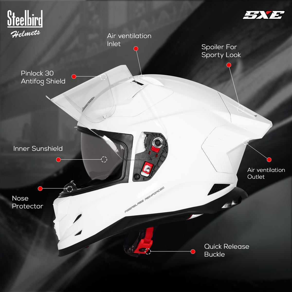 Steelbird SBH 61 Sxe Pinlock ISI and Dot Certified Full Face Motorbike Helmet (Glossy White with Anti fog Shield)