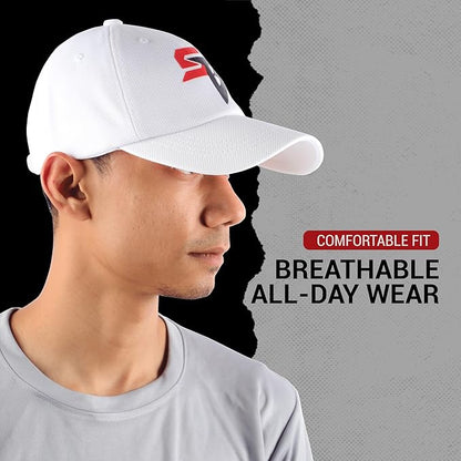 Steelbird Dotted Knitted Dad Cap with Adjustable Strap for All Sports, Cap for Girls, Caps for Gym, Sports Caps for Men and Women with Airholes (White)