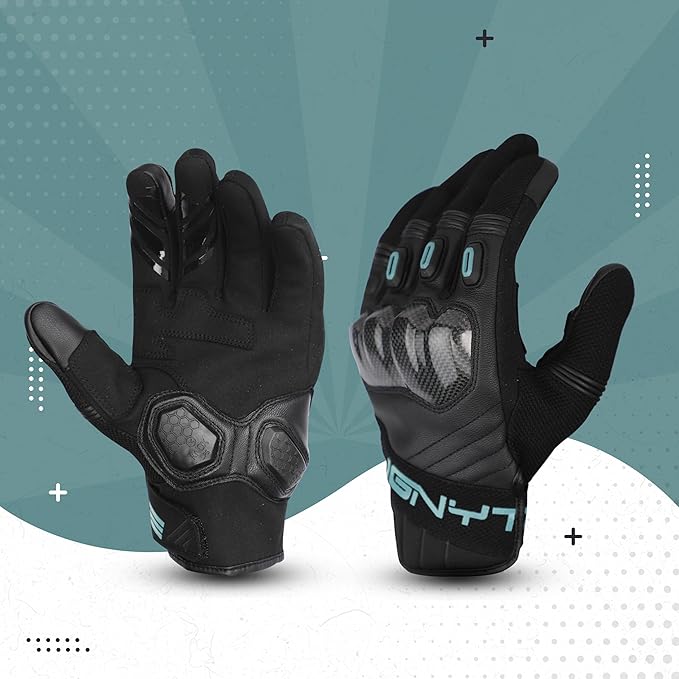 Ignyte Carbon Full Finger Bike Riding Gloves with Touch Screen Sensitivity at Thumb and Index Finger and Carbon knuckle Protector (Grey)