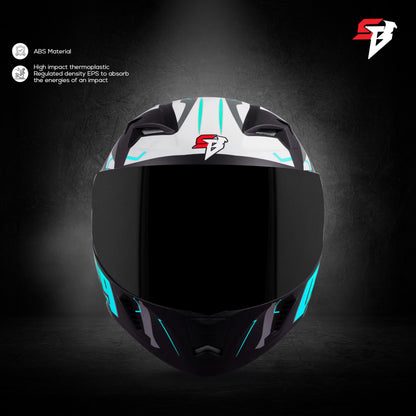 Steelbird SBA-20 09 ISI Certified Flip-Up Graphic Helmet for Men and Women with Inner Chrome Sun Shield (Glossy Black Jazz Blue with Smoke Visor)