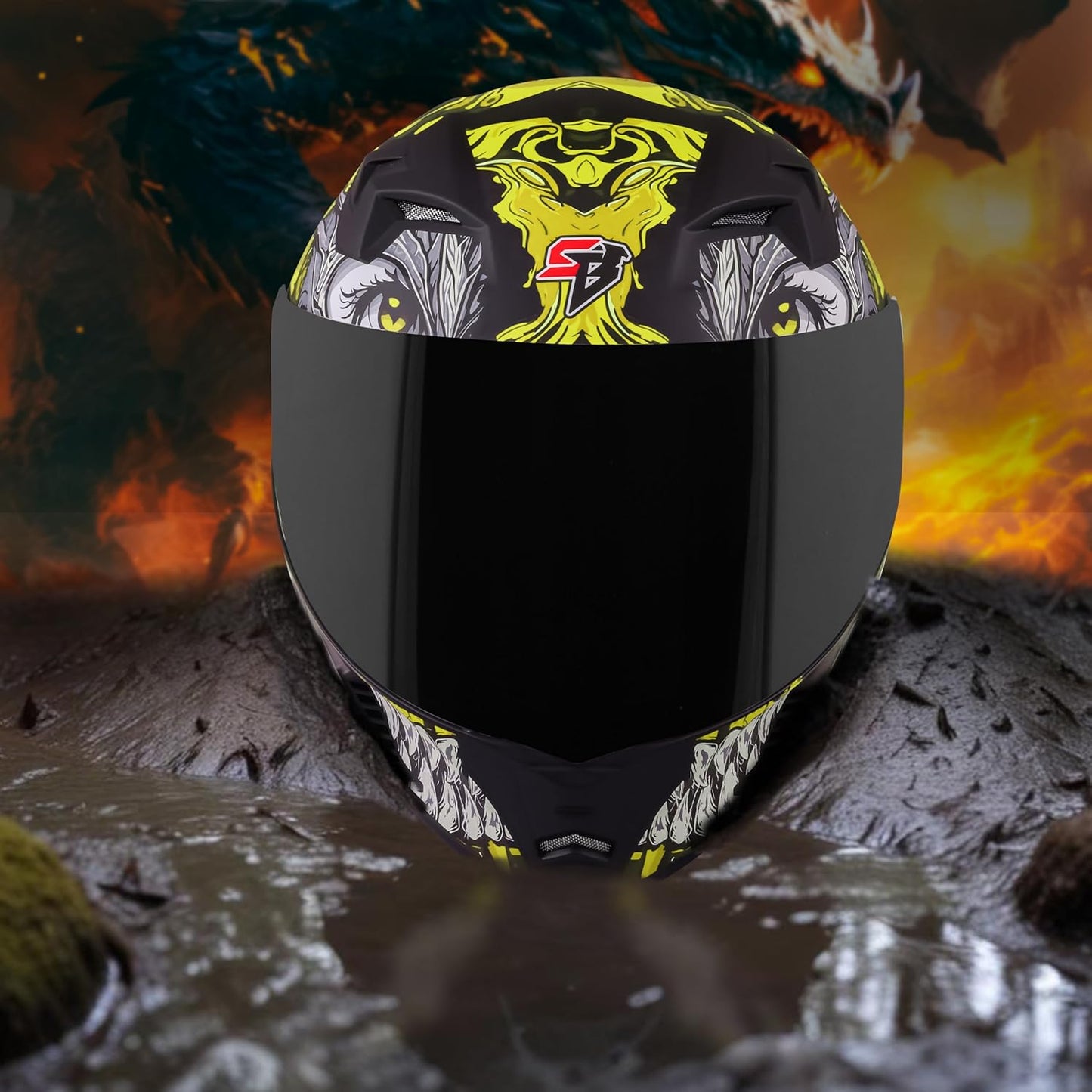 Steelbird SBA-20 Draco ISI Certified Flip-Up Helmet for Men and Women with Inner Smoke Sun Shield (Glossy Black Neon with Smoke Visor)