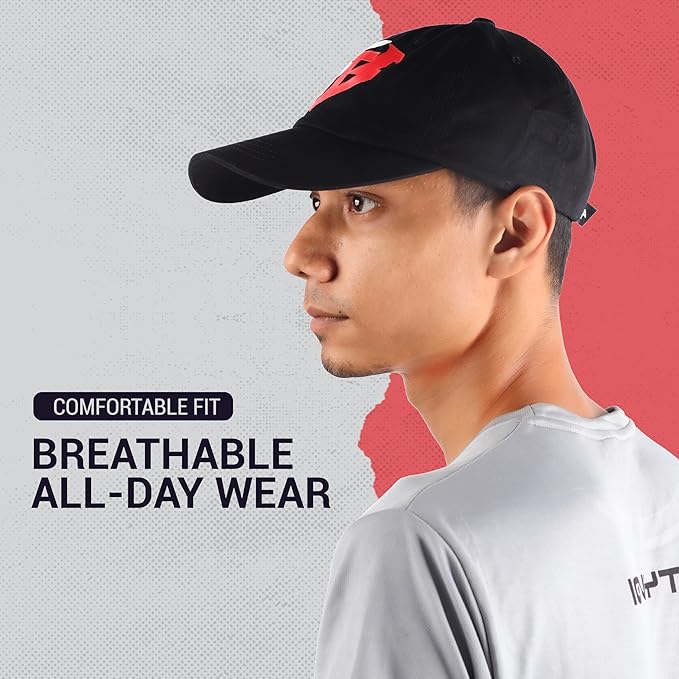 Steelbird Cotton Dad Cap with Adjustable Strap for All Sports, Cap for Girls, Caps for Gym, Sports Caps for Men and Women with Airholes (Black)