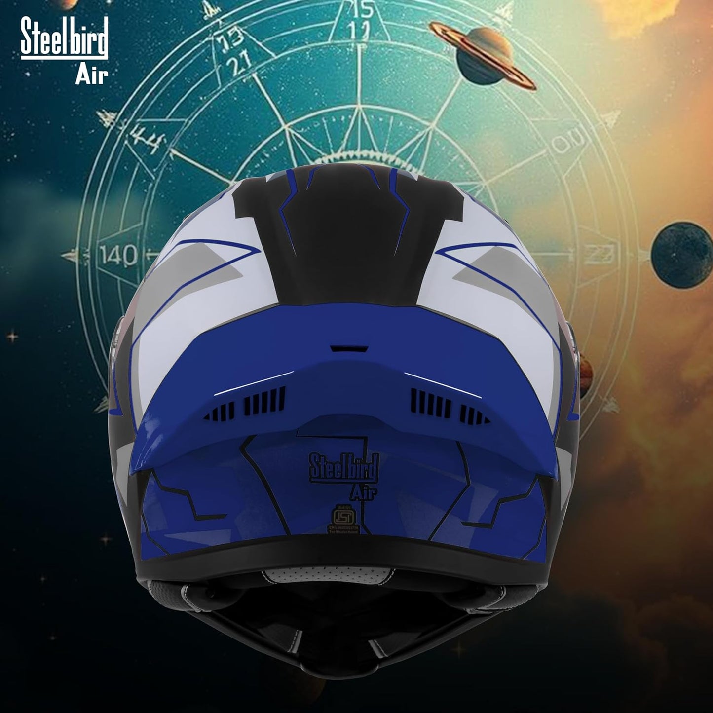 Steelbird SBA-20 05 ISI Certified Flip-Up Graphic Helmet for Men with Inner Chrome Sun Shield (Glossy Black Blue)