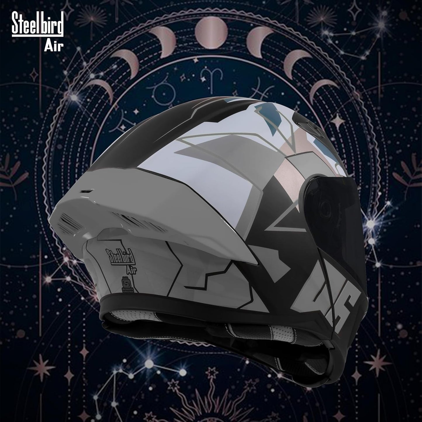 Steelbird SBA-20 06 ISI Certified Flip-Up Graphic Helmet for Men with Inner Chrome Sun Shield (Glossy Black Grey)