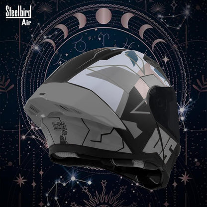 Steelbird SBA-20 06 ISI Certified Flip-Up Graphic Helmet for Men with Inner Chrome Sun Shield (Glossy Black Grey)