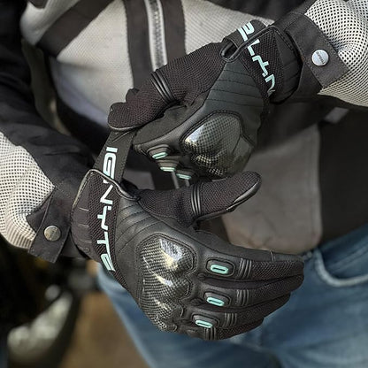 Ignyte Carbon Full Finger Bike Riding Gloves with Touch Screen Sensitivity at Thumb and Index Finger and Carbon knuckle Protector (Grey)