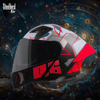 Steelbird SBA-20 06 ISI Certified Flip-Up Graphic Helmet for Men with Inner Chrome Sun Shield (Glossy Black Red)