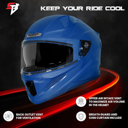 Steelbird SBH-25 Rudra ISI Certified Full Face Helmet for Men and Women with Inner Smoke Sun Shield (Dashing Blue)