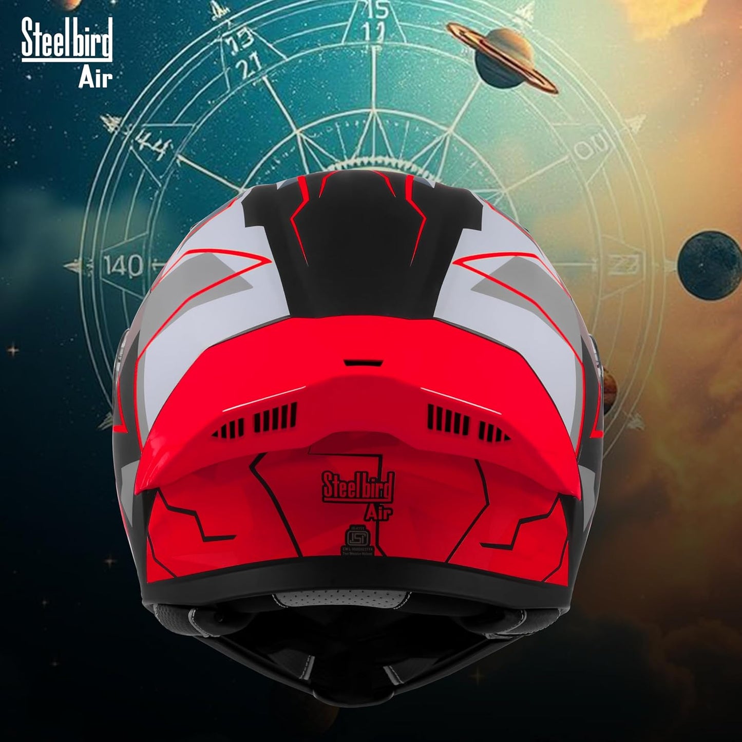 Steelbird SBA-20 05 ISI Certified Flip-Up Graphic Helmet for Men with Inner Chrome Sun Shield (Glossy Black Red)