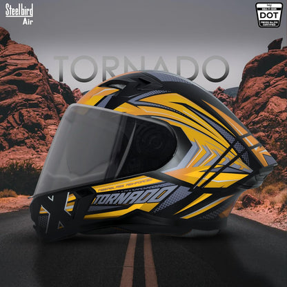 Steelbird SBA-11 Tornado Grey Reflector ISI and DOT Certified Full Face Helmet for Men and Women with Inner Silver Sun Shield (Glossy Black Orange with Smoke Visor)