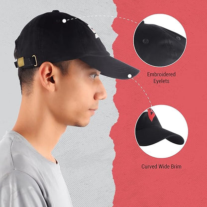 Steelbird Cotton Dad Cap with Adjustable Strap for All Sports, Cap for Girls, Caps for Gym, Sports Caps for Men and Women with Airholes (Black)