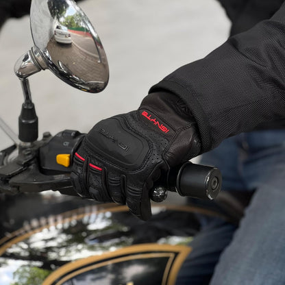 Ignyte Gauntlet Full Finger Bike Riding Leather Gloves with Touch Screen Sensitivity at Thumb and Index Finger, Protective Off-Road Motorbike Racing (Black)
