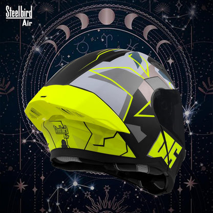 Steelbird SBA-20 06 ISI Certified Flip-Up Graphic Helmet for Men with Inner Chrome Sun Shield (Glossy Black Neon)