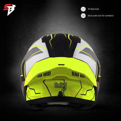 Steelbird SBA-20 09 ISI Certified Flip-Up Graphic Helmet for Men and Women with Inner Chrome Sun Shield (Glossy Black Neon with Smoke Visor)
