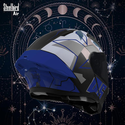 Steelbird SBA-20 06 ISI Certified Flip-Up Graphic Helmet for Men with Inner Chrome Sun Shield (Glossy Black Blue)
