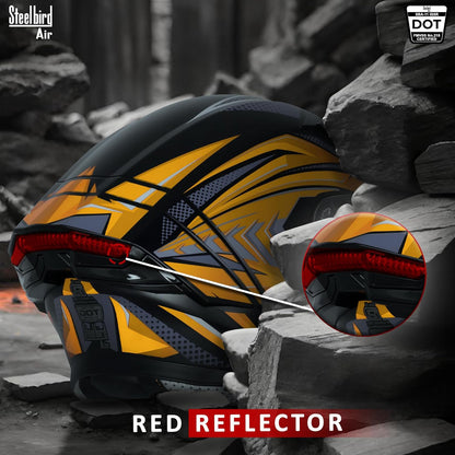 Steelbird SBA-11 Tornado Red Reflector ISI and DOT Certified Full Face Helmet for Men and Women with Inner Silver Sun Shield (Glossy Black Orange with Smoke Visor)